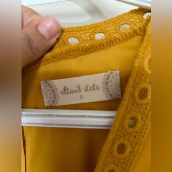 Altar’d State Tabatha Mustard Yellow Golden Long Sleeve Lace Mini Dress - Picture 5 of 9